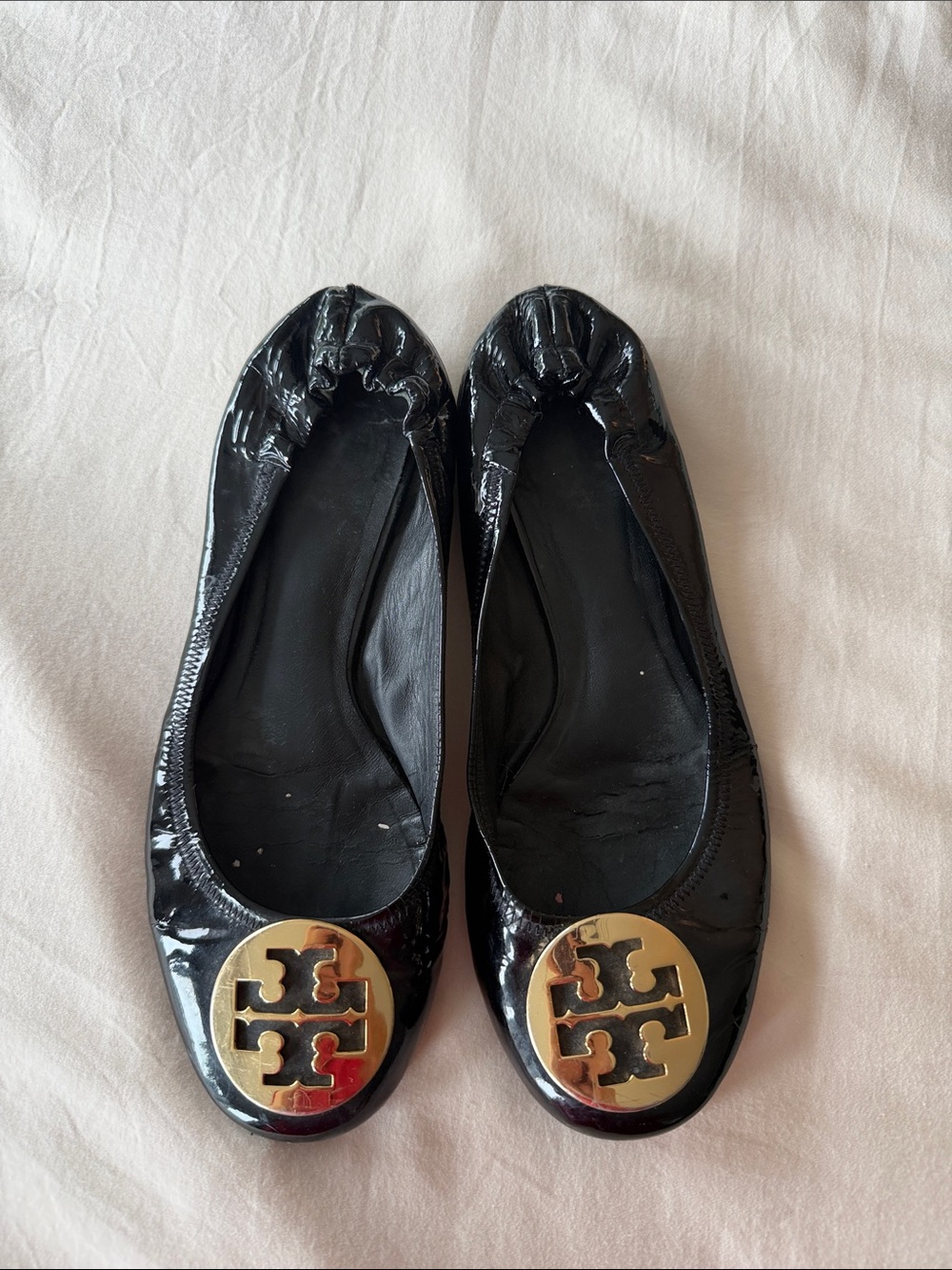 Tory Burch Black Patent Leather Logo Ballet Flats